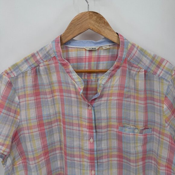 L.L. Bean Button Front Shirt Womens Plus 3X White Pastel Plaid 100% Cotton - Picture 2 of 9